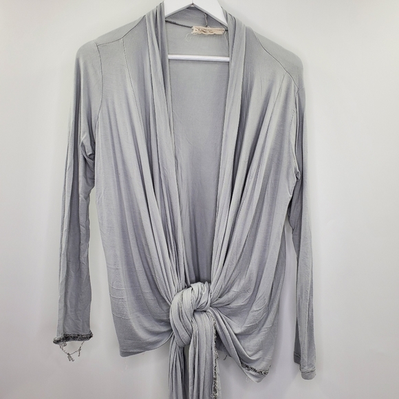Nicole Paloma Sweaters - Nicole Paloma Frayed Tie Front Cardigan Gray Boho